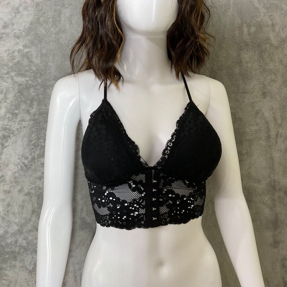 Bozzolo Mesh Padded Bralette Size M Black stretchy  Cropped  Top Fairy Grunge